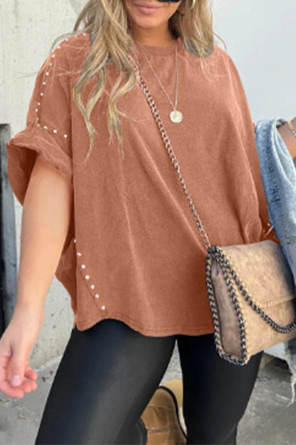 Casual Solid Rivets Make Old O Neck T-Shirts