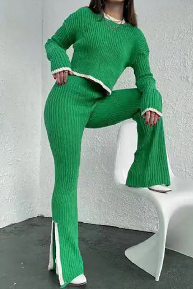 Casual Striped Patchwork Contrast O Neck Long Sleeve Two Pieces