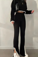 Casual Striped Patchwork Contrast O Neck Long Sleeve Two Pieces
