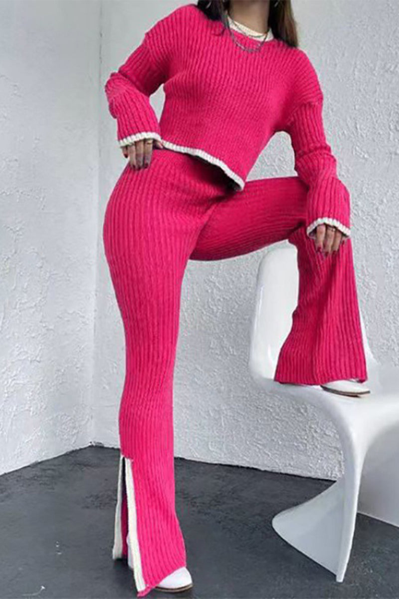 Casual Striped Patchwork Contrast O Neck Long Sleeve Two Pieces