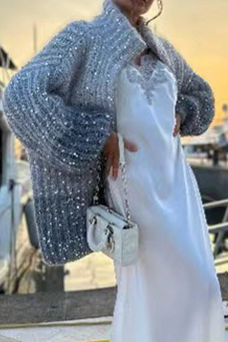 Casual Celebrities Elegant Sequins Turndown Collar Tops