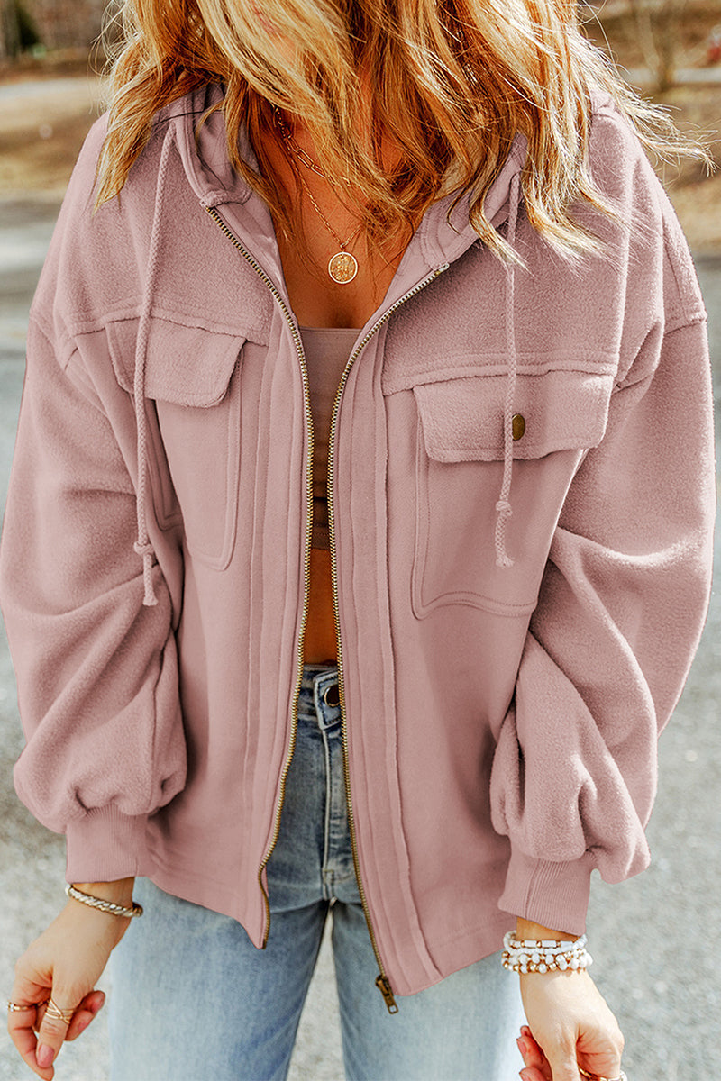 Casual Solid Zipper Hooded Collar Outerwear(5 Colors)