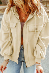 Casual Solid Zipper Hooded Collar Outerwear(5 Colors)