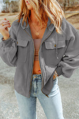 Casual Solid Zipper Hooded Collar Outerwear(5 Colors)