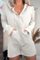 Casual Simplicity Solid Draw String Pocket Hooded Collar Loose Jumpsuits