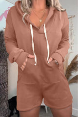 Casual Simplicity Solid Draw String Pocket Hooded Collar Loose Jumpsuits