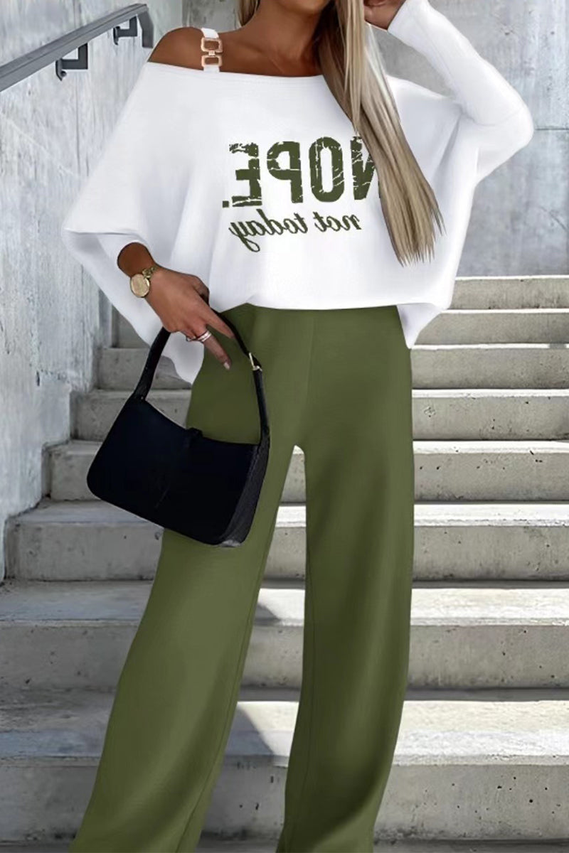 Casual Patchwork Contrast Oblique Collar Long Sleeve Two Pieces