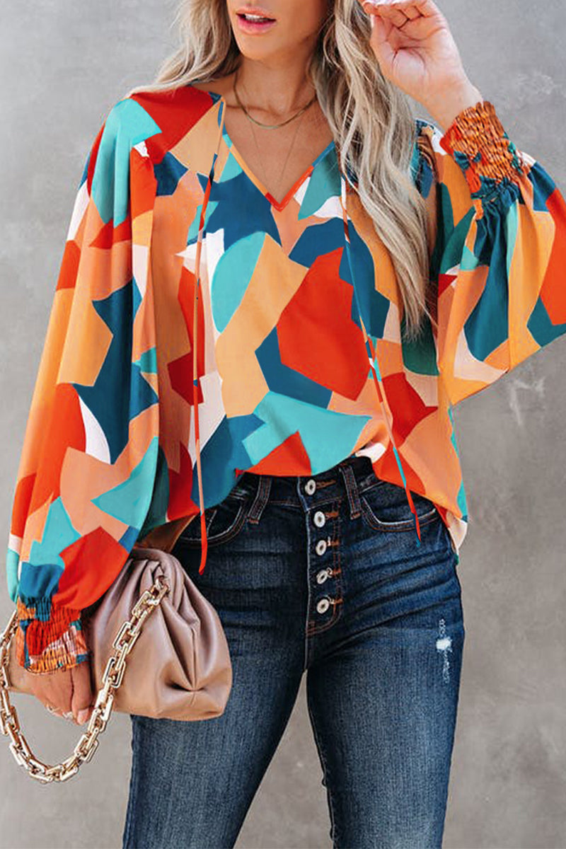 Casual Color Lump Frenulum V Neck Tops