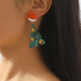 Casual Christmas Tree Patchwork Earrings