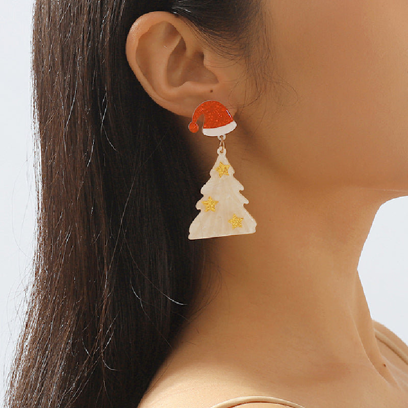 Casual Christmas Tree Patchwork Earrings