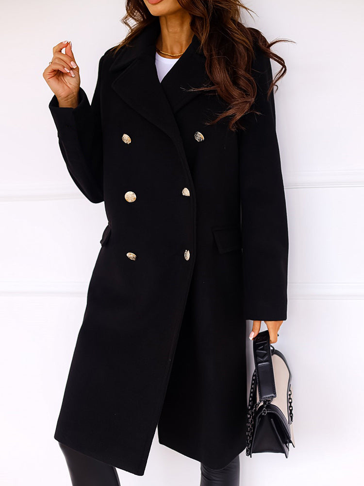 Amsoin Lapel Double Breasted Woolen Coat
