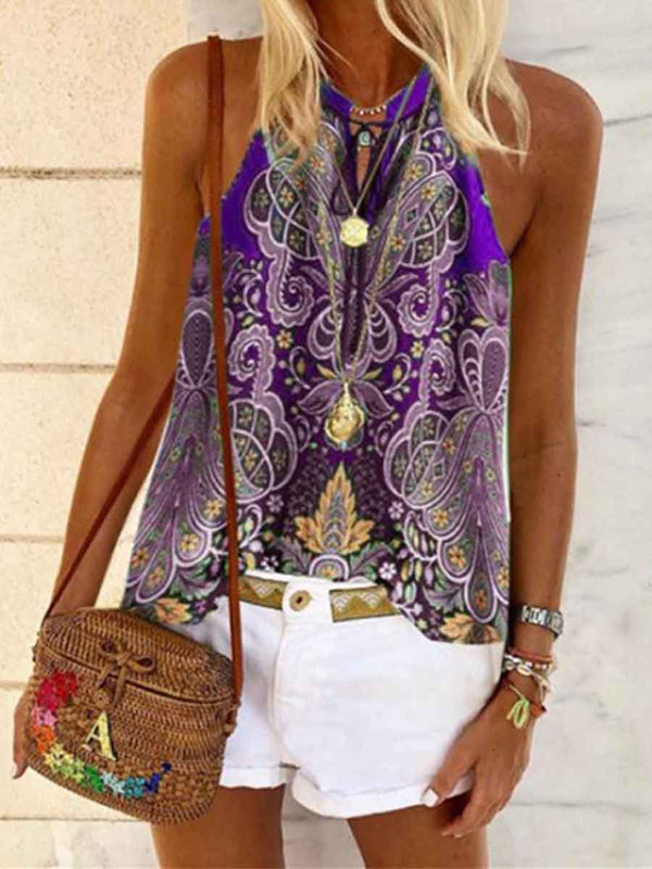 Amsoin Printed V-neck Vest Top