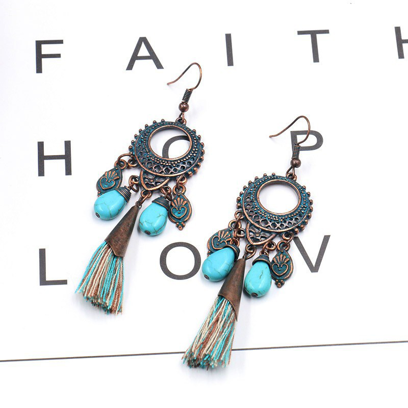 Bohemian Vintage Geometric Tassel Patchwork Earrings