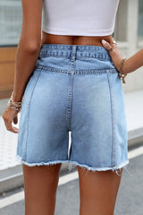 Amsoin Casual Street Solid Patchwork Pocket Loose Denim Shorts