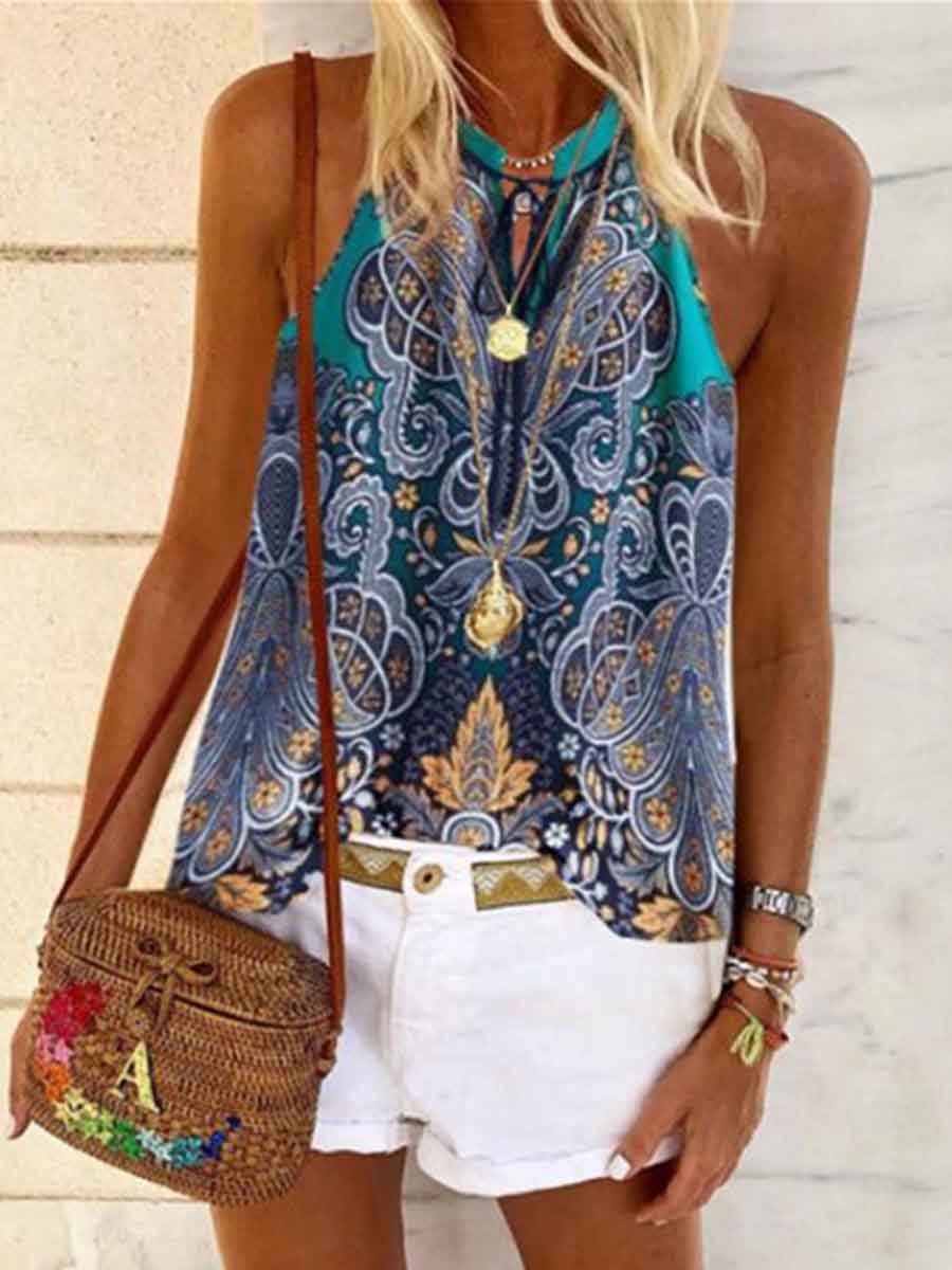 Amsoin Printed V-neck Vest Top