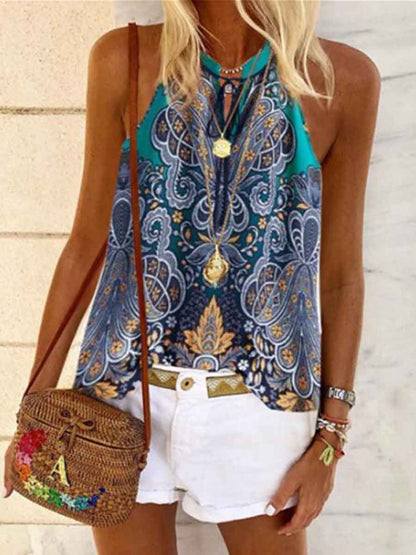 Amsoin Printed V-neck Vest Top