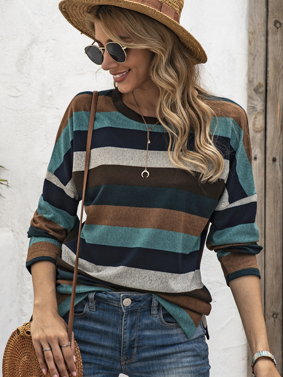 T-Shirts - Striped All Match Casual Round Neck T-Shirt - MsDressly