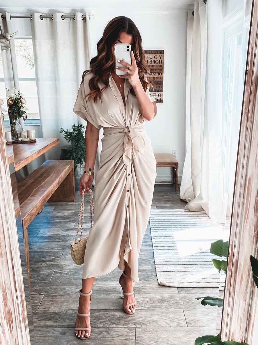 Amsoin High Waist Belt Dress