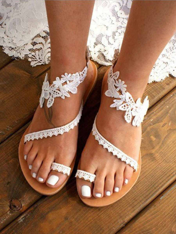 Amsoin Bohemian Flower Casual Flat Roman Sandals