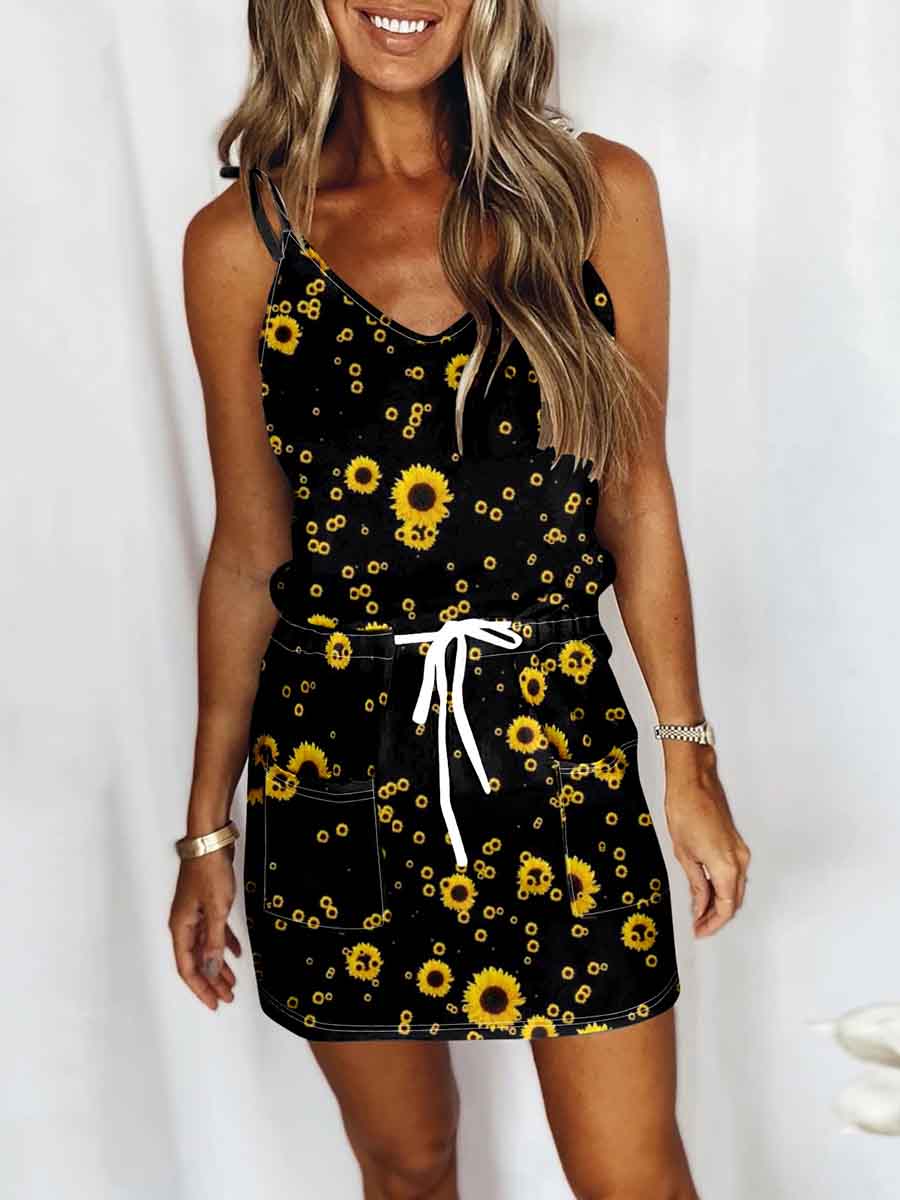 Amsoin Printed Sling Pocket Dress
