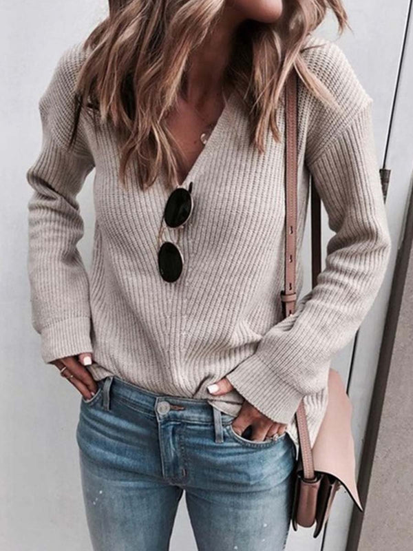 Amsoin Fashion V-Neck Knit Top
