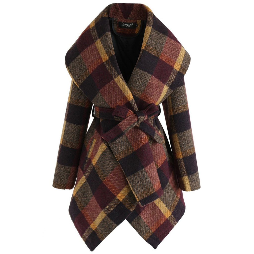 Amsoin Fashion Loose Check Coat