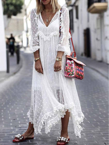 Amsoin V Neck Lace Dress