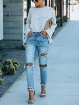 Amsoin Slim Ripped Jeans