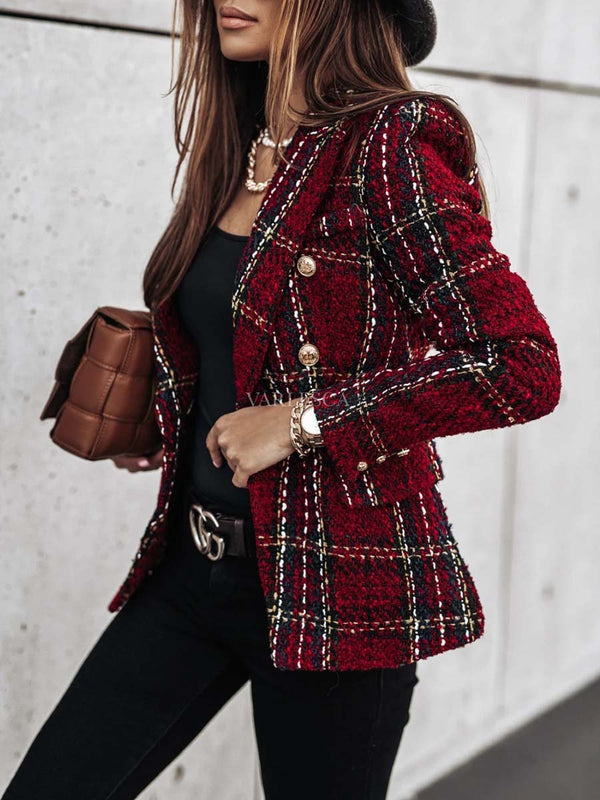 Amsoin Casual Plaid Long Sleeve Blazer