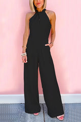 7 Colors Sleeveless Halter Waisted Wide Leg Jumpsuit