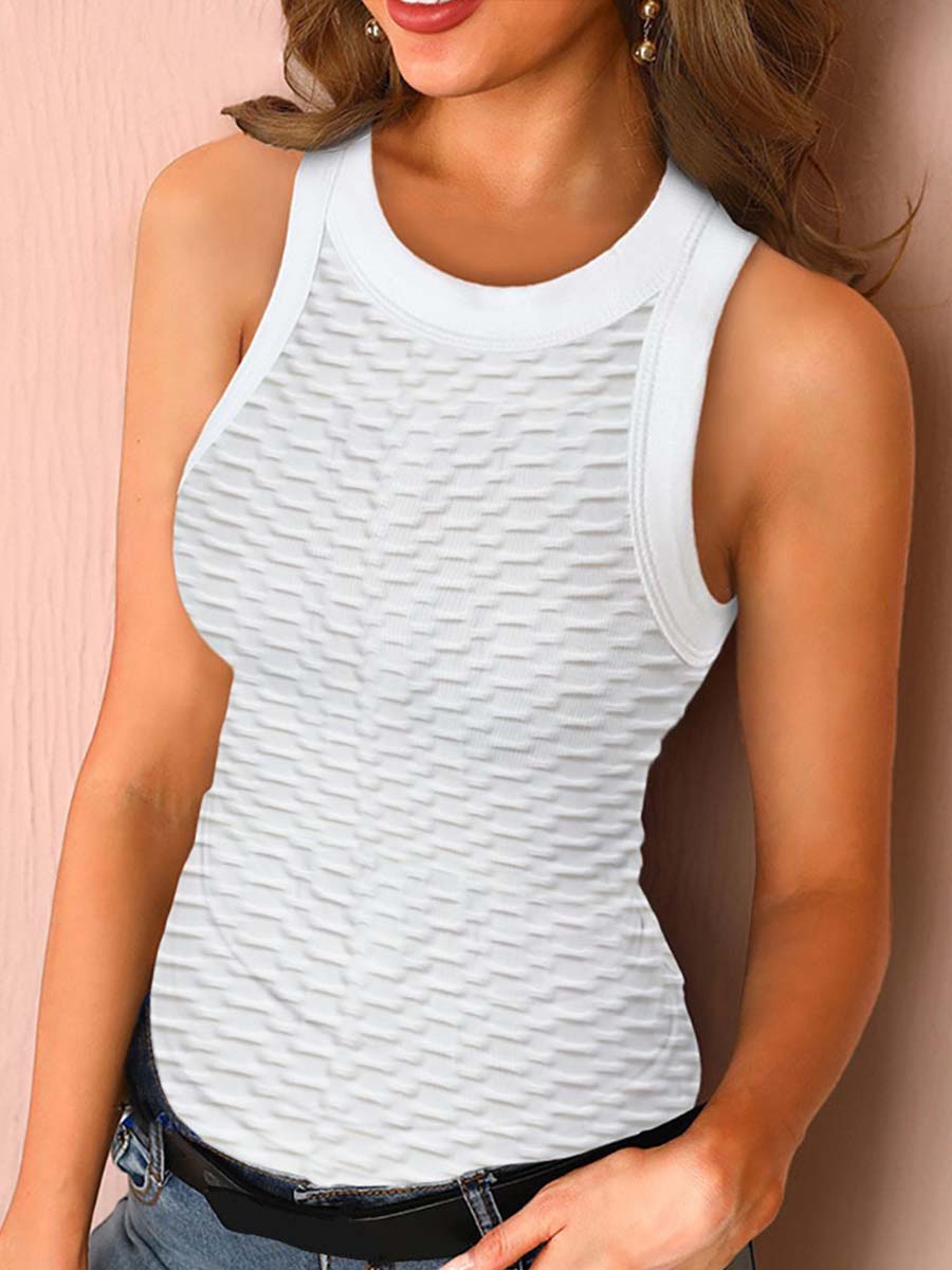 Amsoin Solid Color Skinny Waffle Check Tank Top