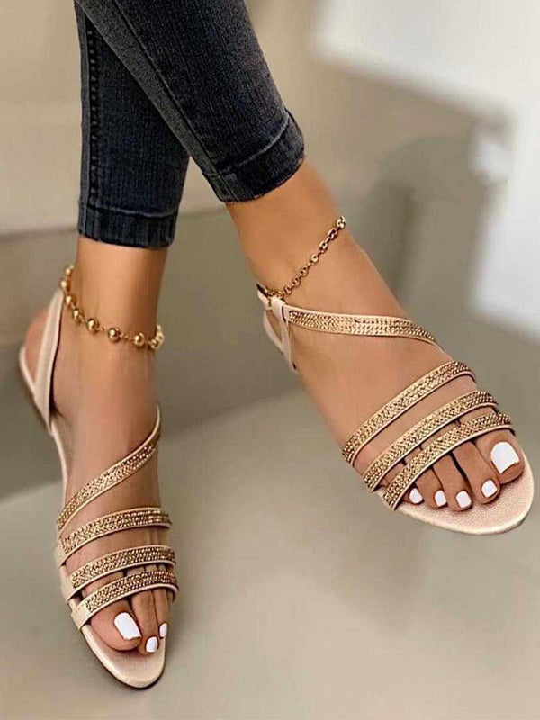 Amsoin Flat Breathable Rhinestone Fashion Sandals