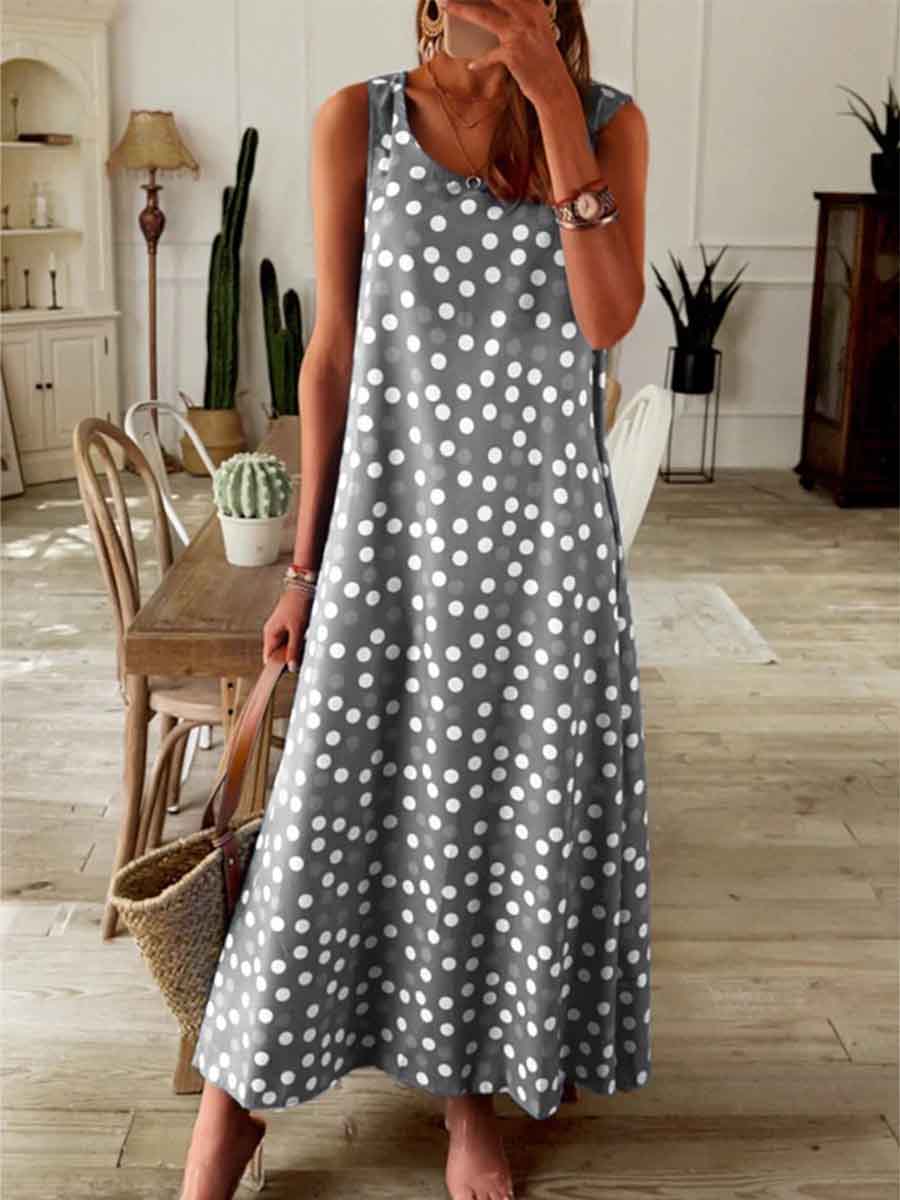 Amsoin Polka Dot Print Vest Dress