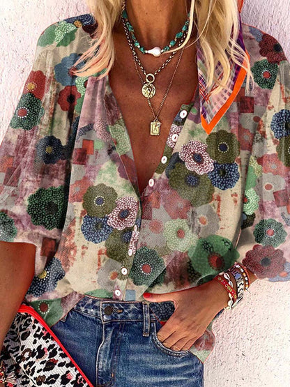 Amsoin Lapel Print Shirt