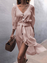 Amsoin Button Lace Sexy Dress