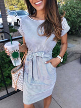 Amsoin Striped Knot Design Midi Dress