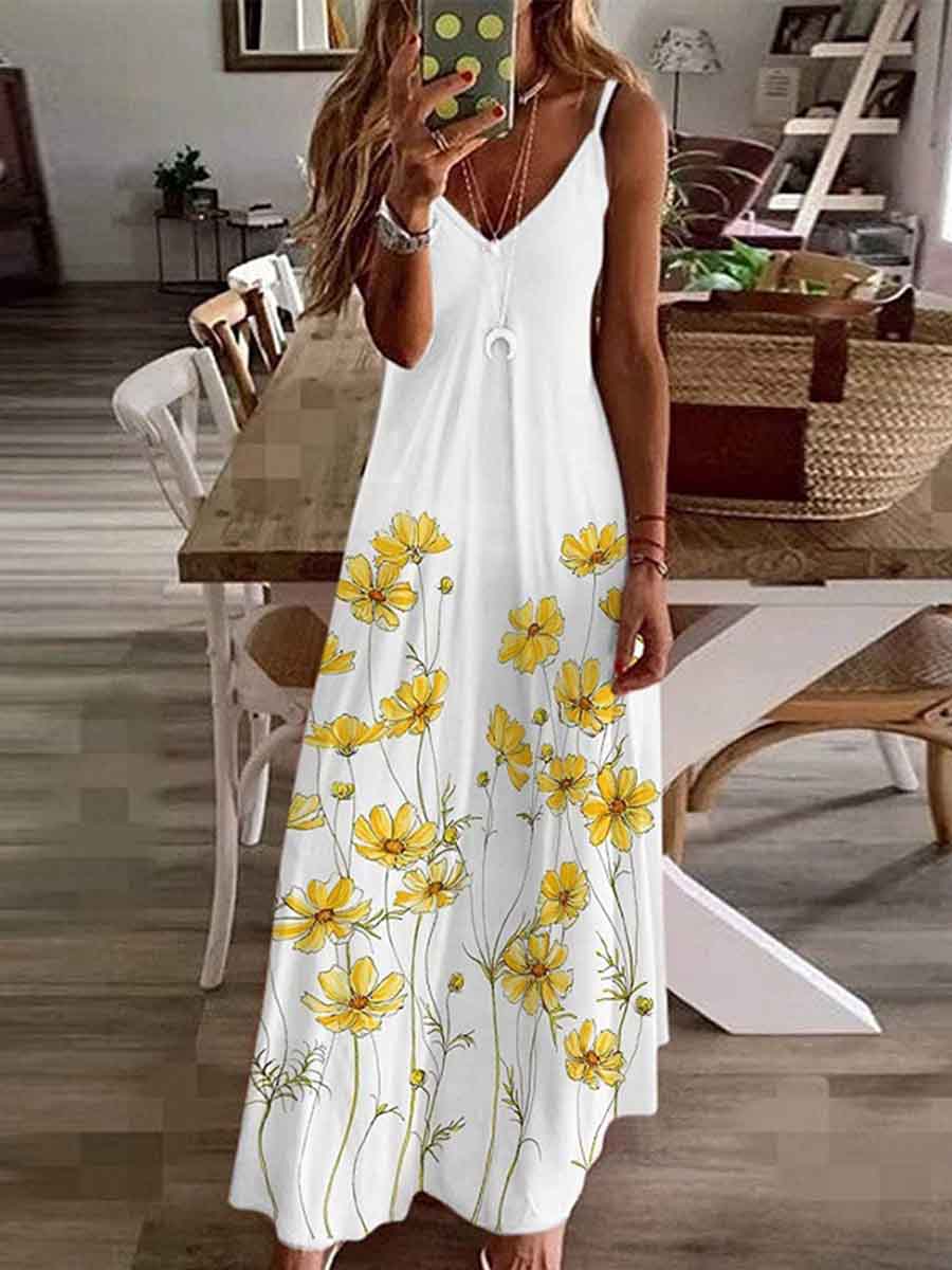 Amsoin Flower Print Sling Dress