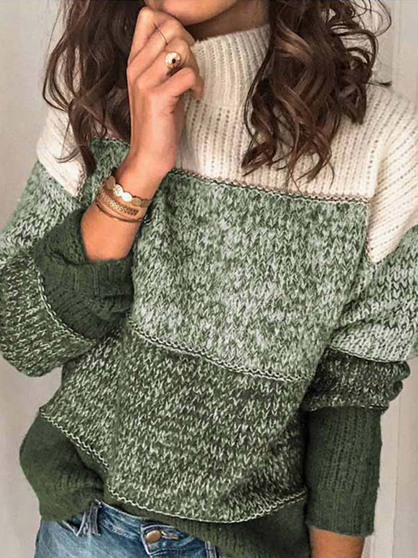 Amsoin High Neck Striped Knit Jumper