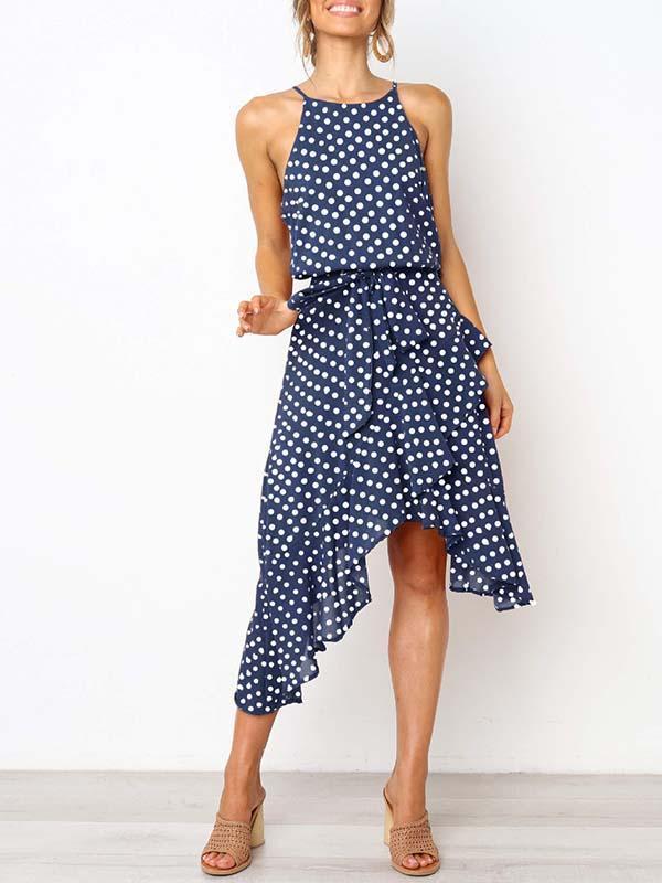 Amsoin Irregular Polka Dot Dress