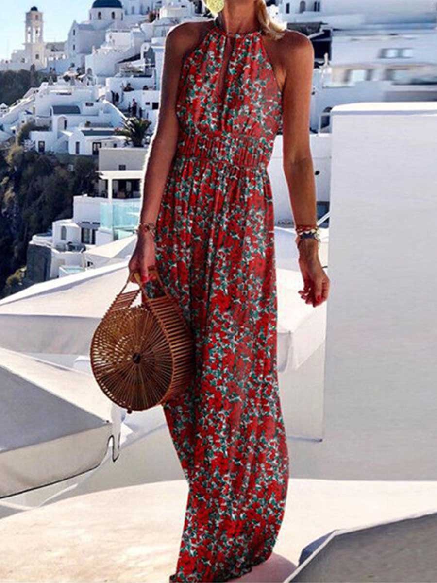 Amsoin Sexy Printed Maxi Dress