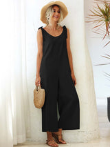 Amsoin Loose V Neck Solid Color Jumpsuit