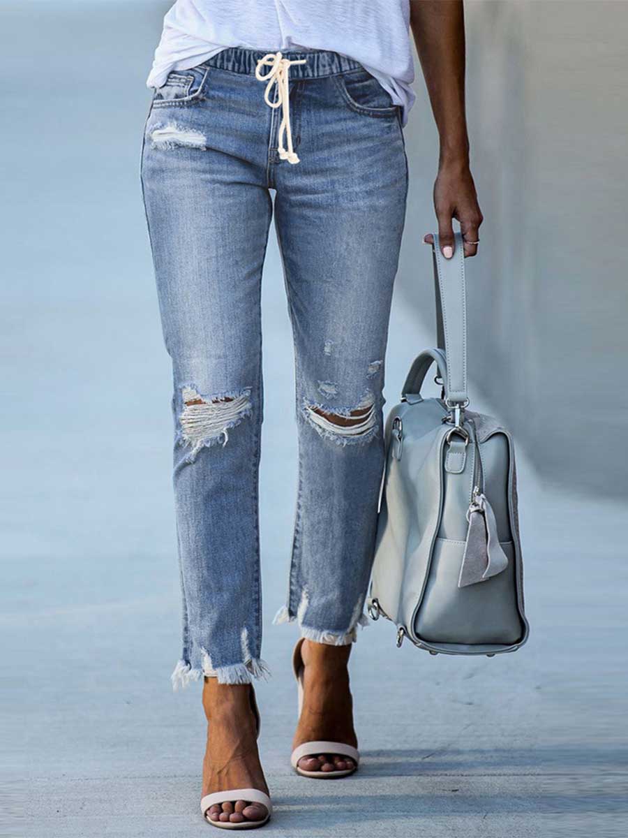Amsoin Elasticated Lace-up Jeans