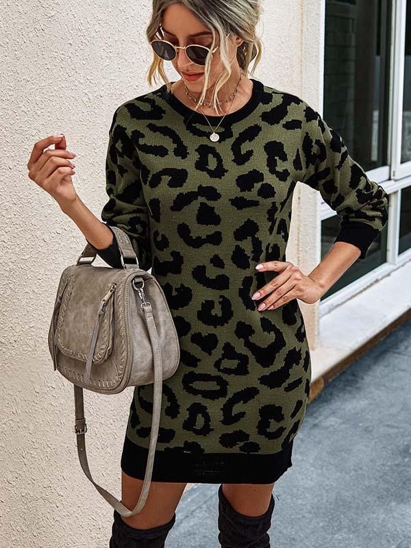 Amsoin Leopard Printed Knit Dress