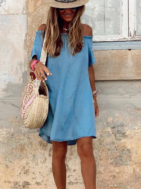 Amsoin Ruffled Sleeve Denim Dress