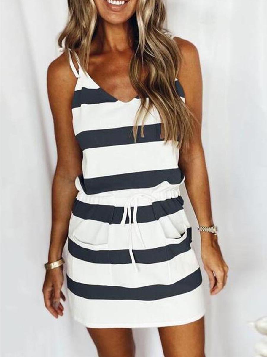 Amsoin Striped Sling Dress