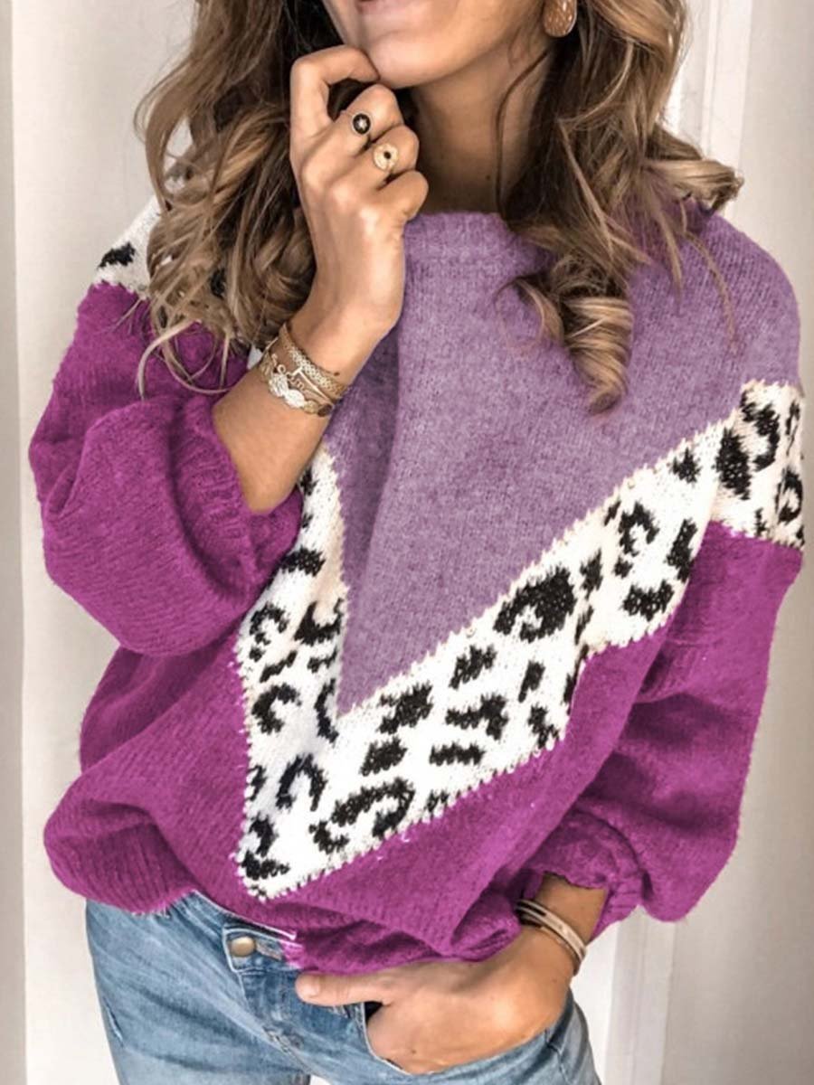 Amsoin Leopard Stitching Tops