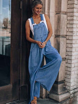 Amsoin Loose Denim Pocket Jumpsuit