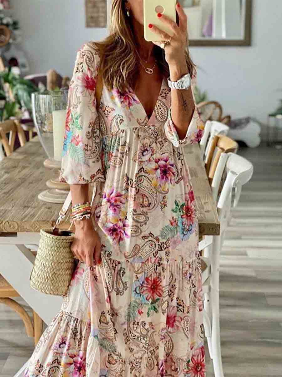 Amsoin Print Long Dress