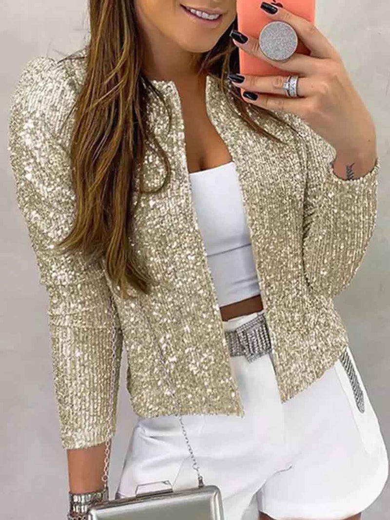 Amsoin Casual Solid Sequins Patchwork Outerwear(5 Colors)