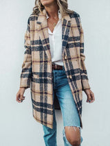 Amsoin Loose Plaid Wool Coat